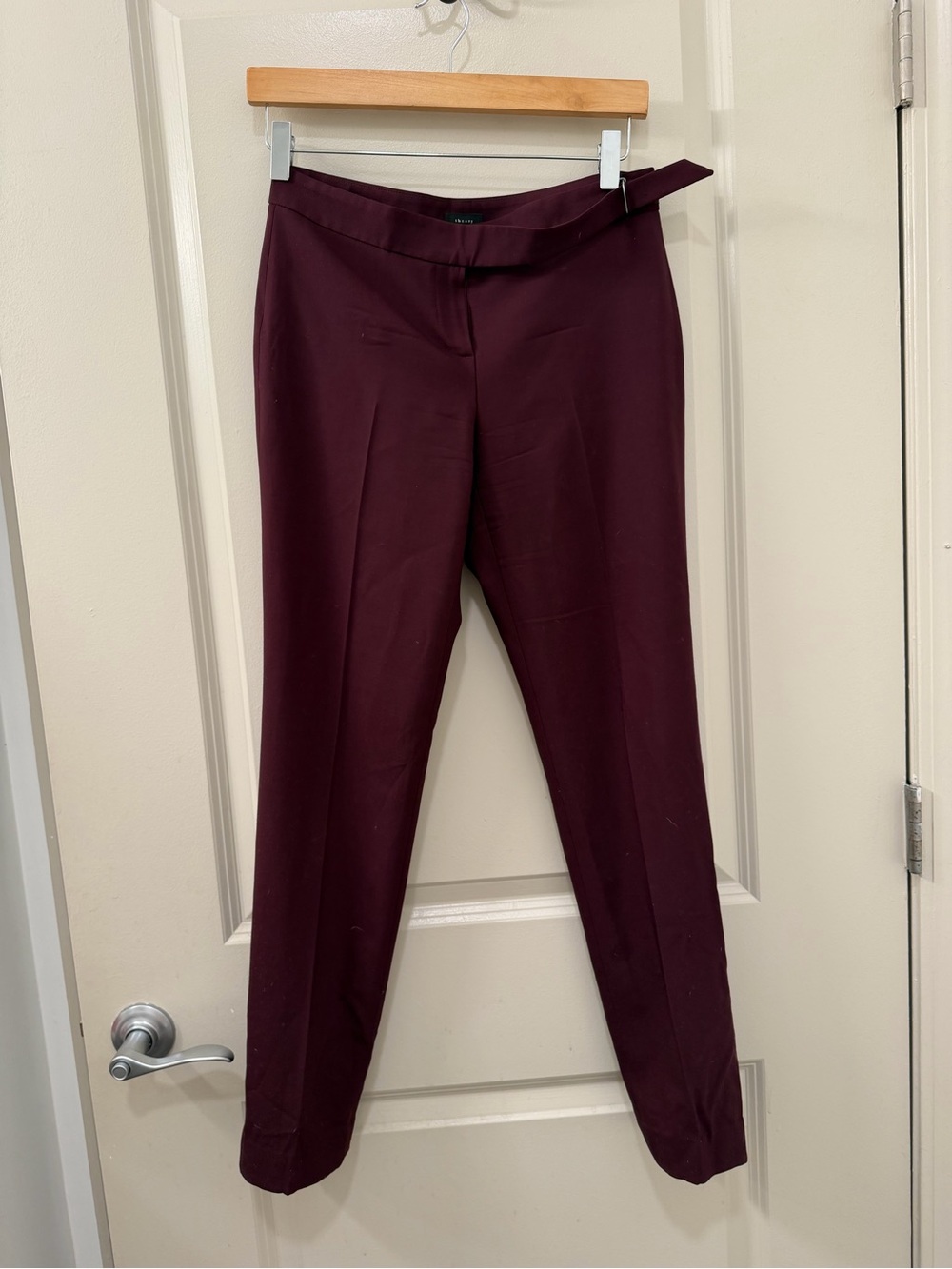 Theory Burgundy Side Buckle Wool Blend Dress Pants Slacks Size 2 NWOT